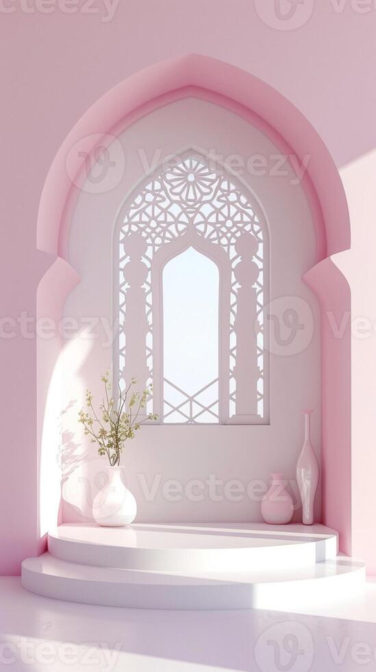 Podium stage simple Ramadan greeting card celebration and decoration, product display photo