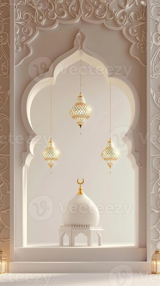 Podium stage simple Ramadan greeting card celebration and decoration, product display photo