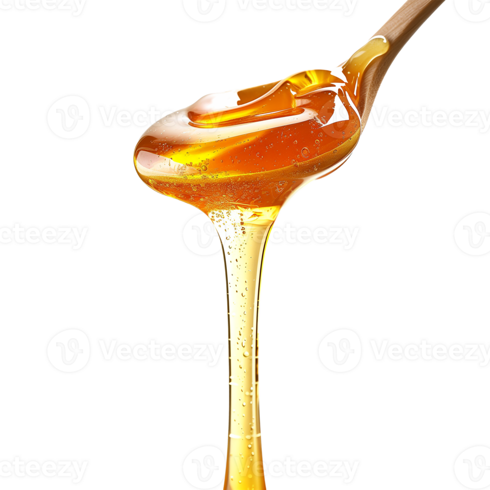 Golden Honey Dripping From Wooden Spoon On Transparent Background png