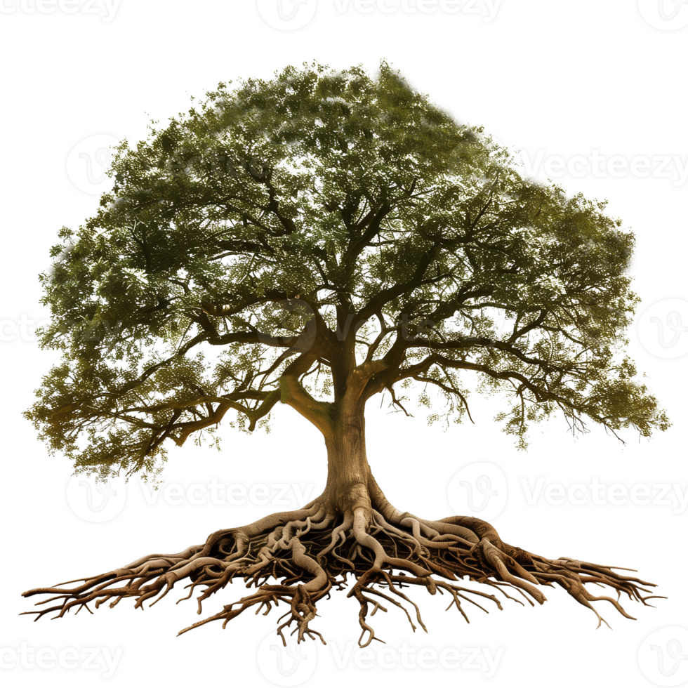 Majestic Oak Tree With Extensive Roots On Transparent Background png