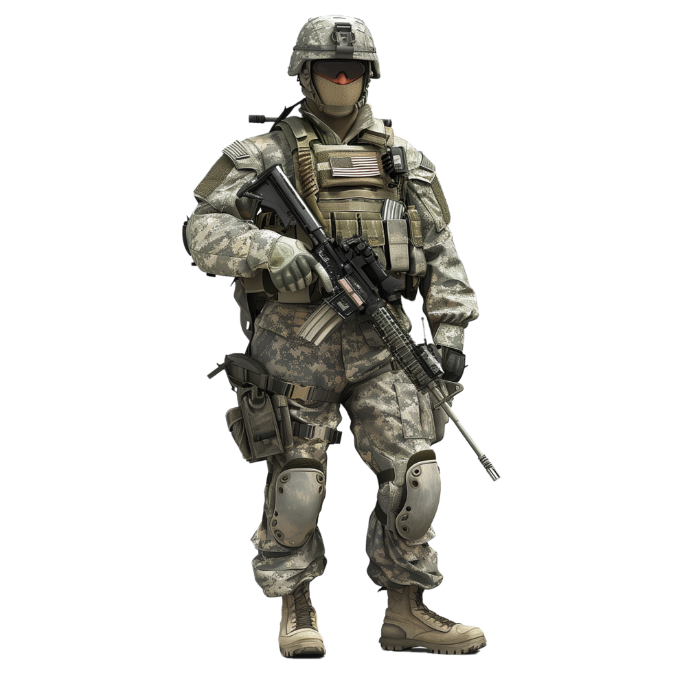 U.S. Soldier in Full Combat Gear Standing with Rifle png