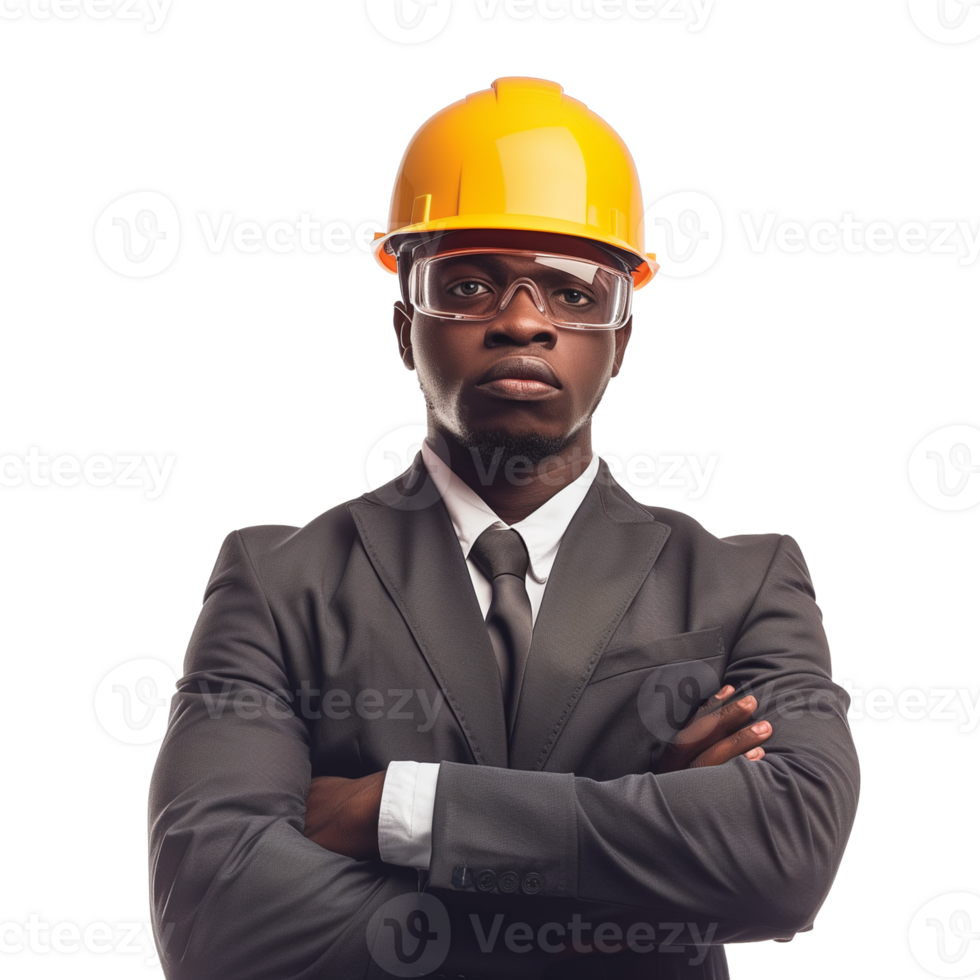 confiante africano americano homem de negocios vestindo segurança capacete png