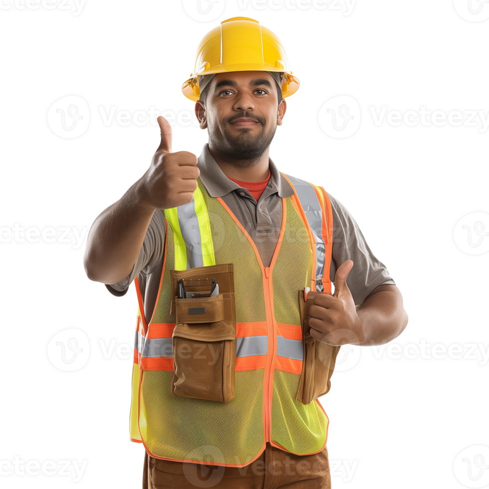 Construction Worker Giving Thumbs Up in Safety Vest and Hard Hat png