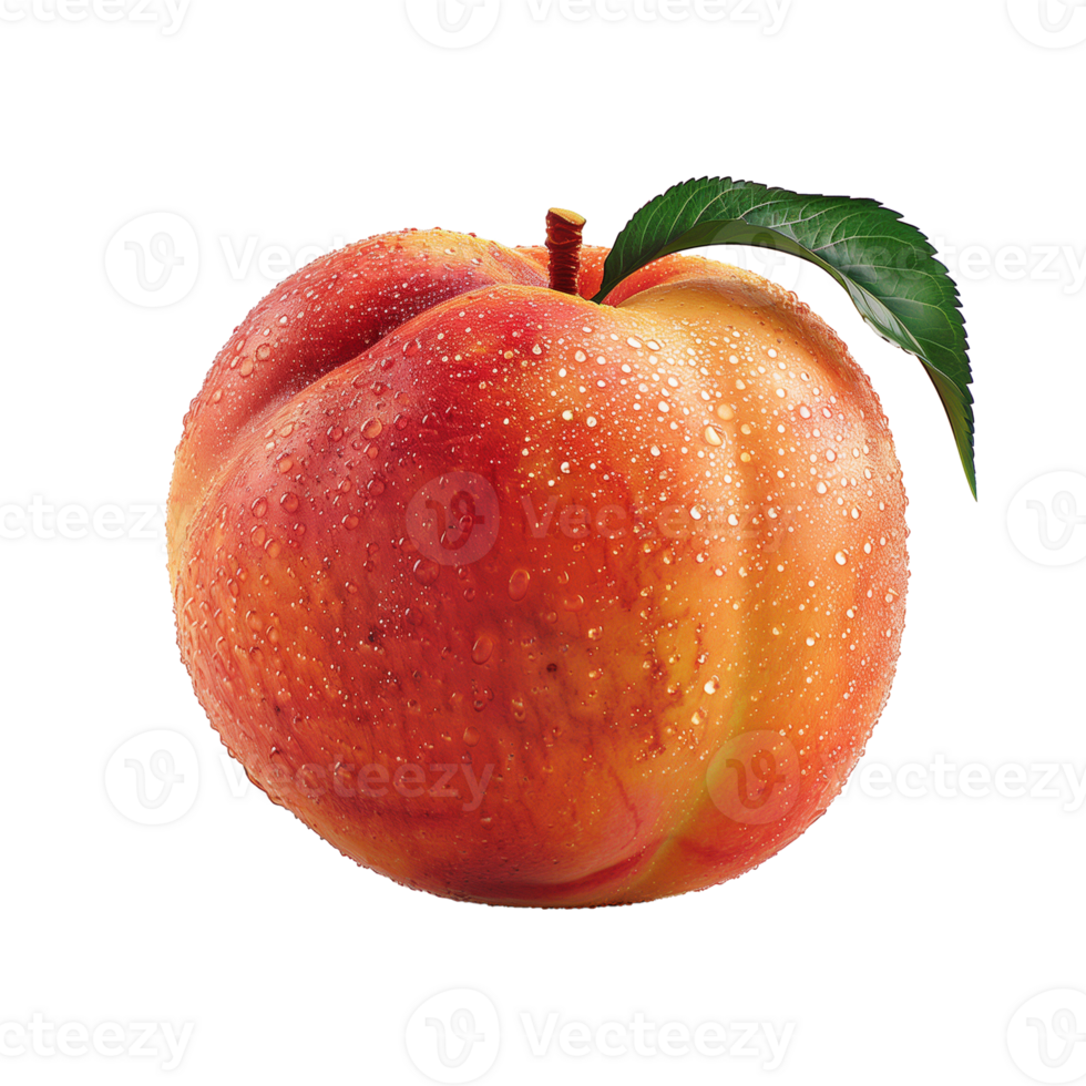Close-Up of a Fresh Peach with Water Droplets on Transparent Background png
