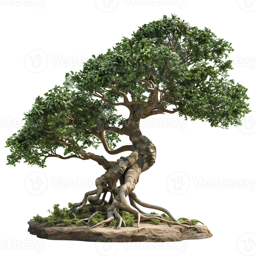 Twisted Deciduous Tree with Exposed Roots on Transparent Background png