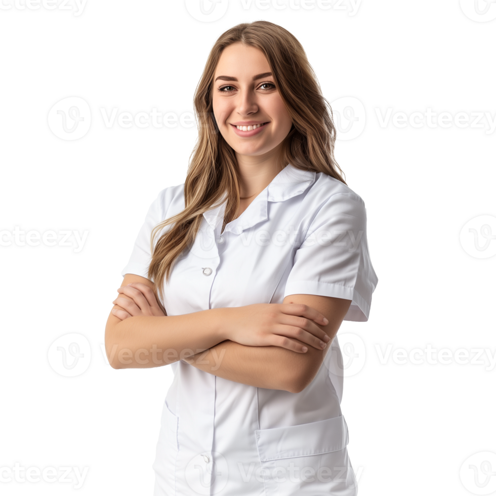 Smiling Woman in Medical Uniform with Crossed Arms png