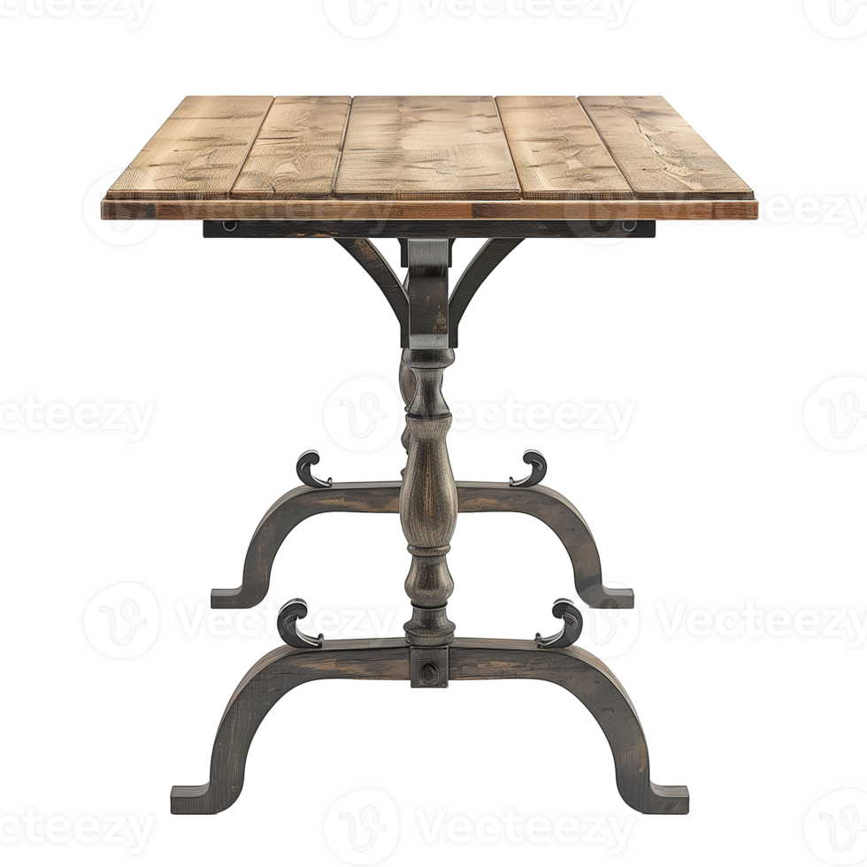 Antique Wooden Table With Metal Legs on Transparent Background png