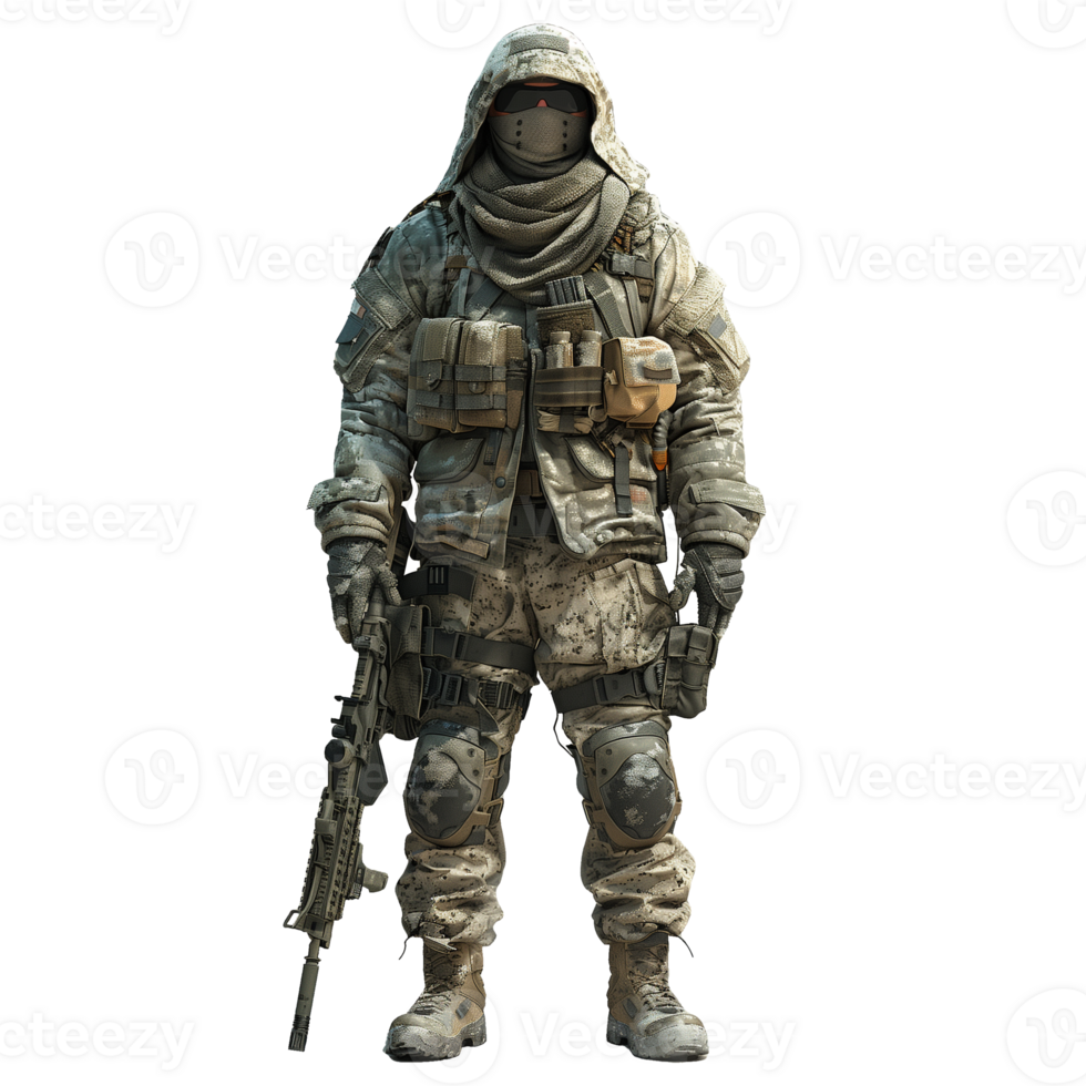 Modern Soldier in T-Pose with Tactical Gear png