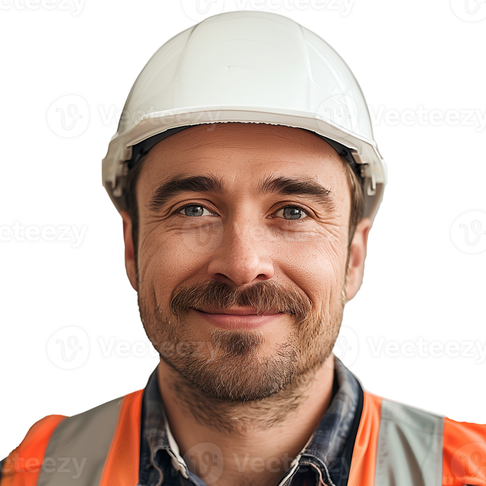 Smiling Male Engineer in Hard Hat on Transparent Background png