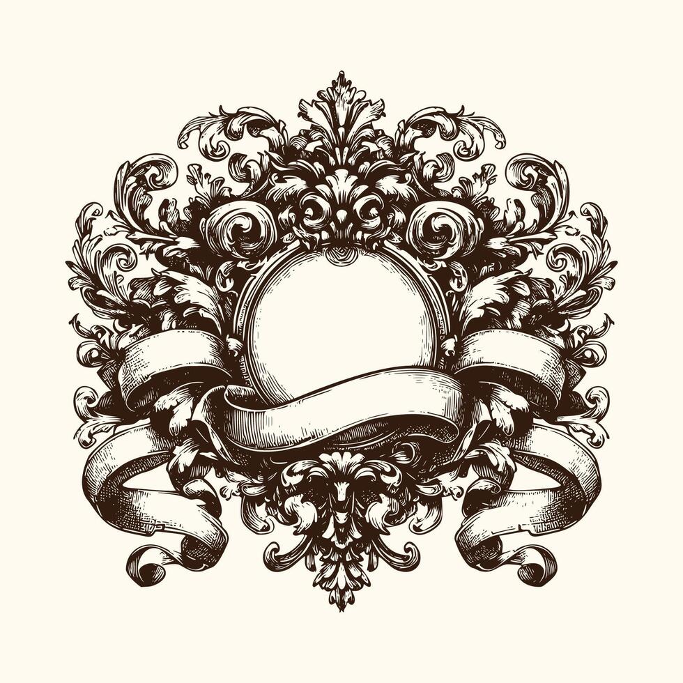 Vintage Baroque Victorian frame border with ribbon vector