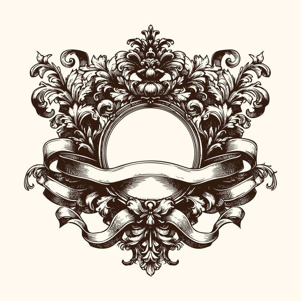 Vintage Baroque Victorian frame border with ribbon vector