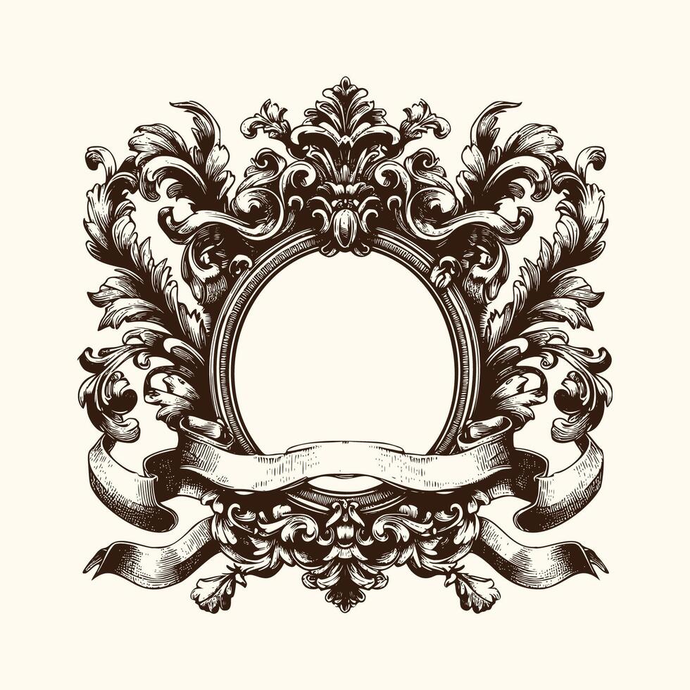 Vintage Baroque Victorian frame border with ribbon vector