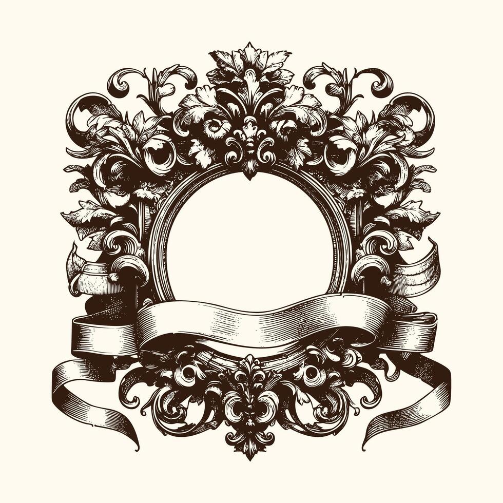 Vintage Baroque Victorian frame border with ribbon vector