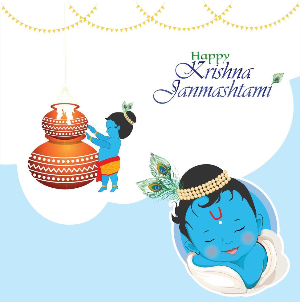 happy Krishna Janmashtami creative poster design with background vector