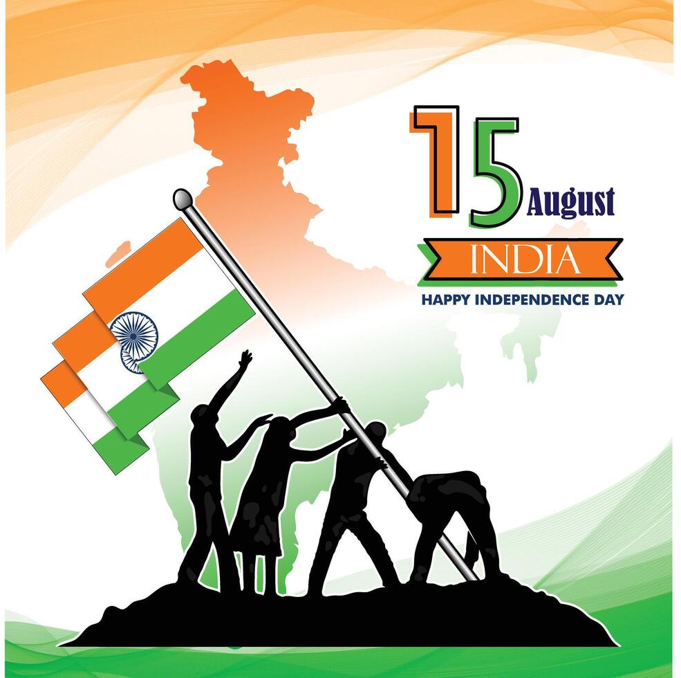 15 august happy independence day template with India map vector