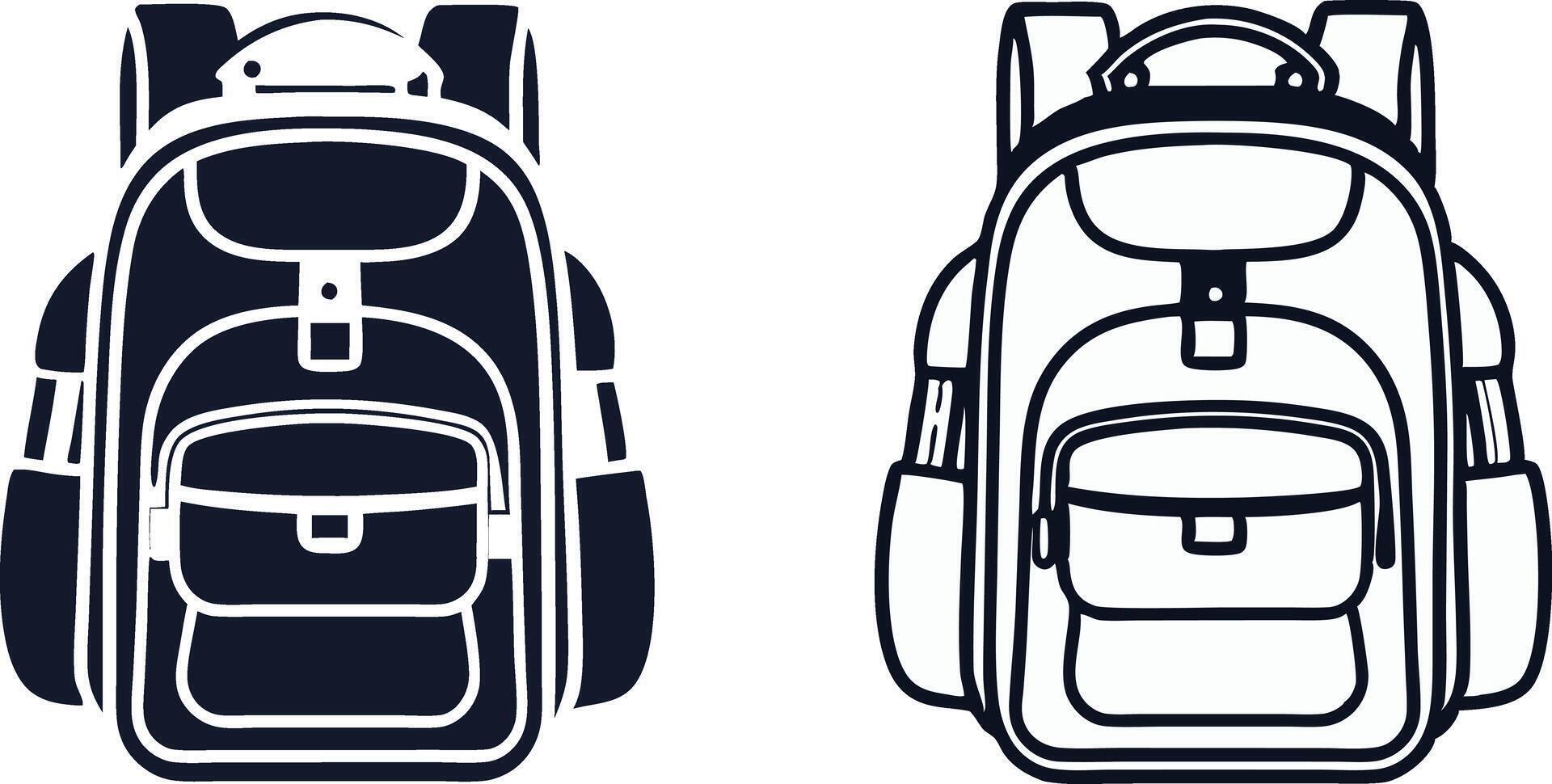Backpack outline and silhouette icon vector