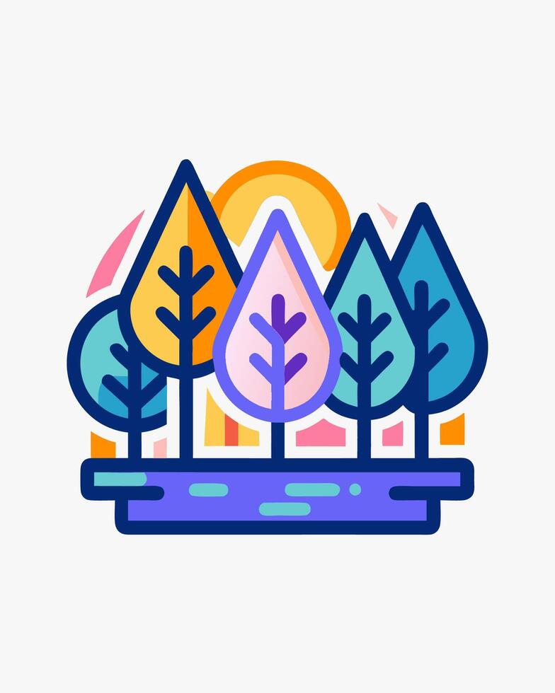 colorful trees in the forest with a sunset vector