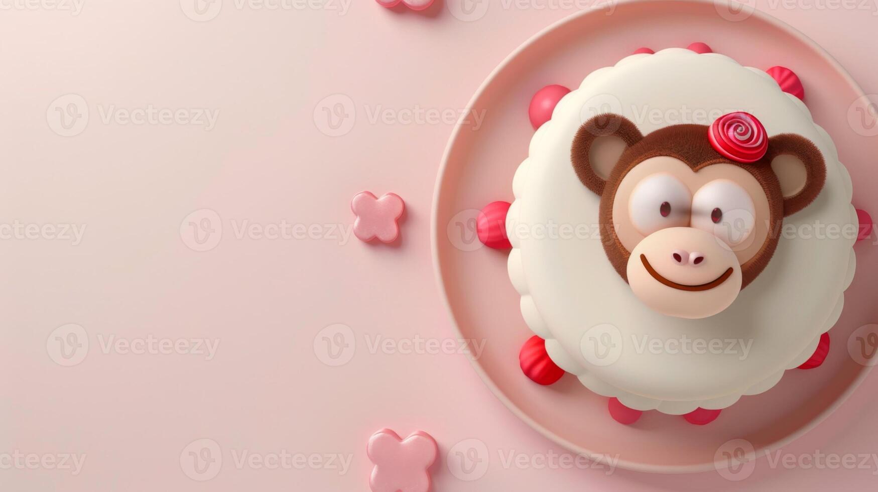 Cake monkey character for children snack time or party birthday copy space isolated photo