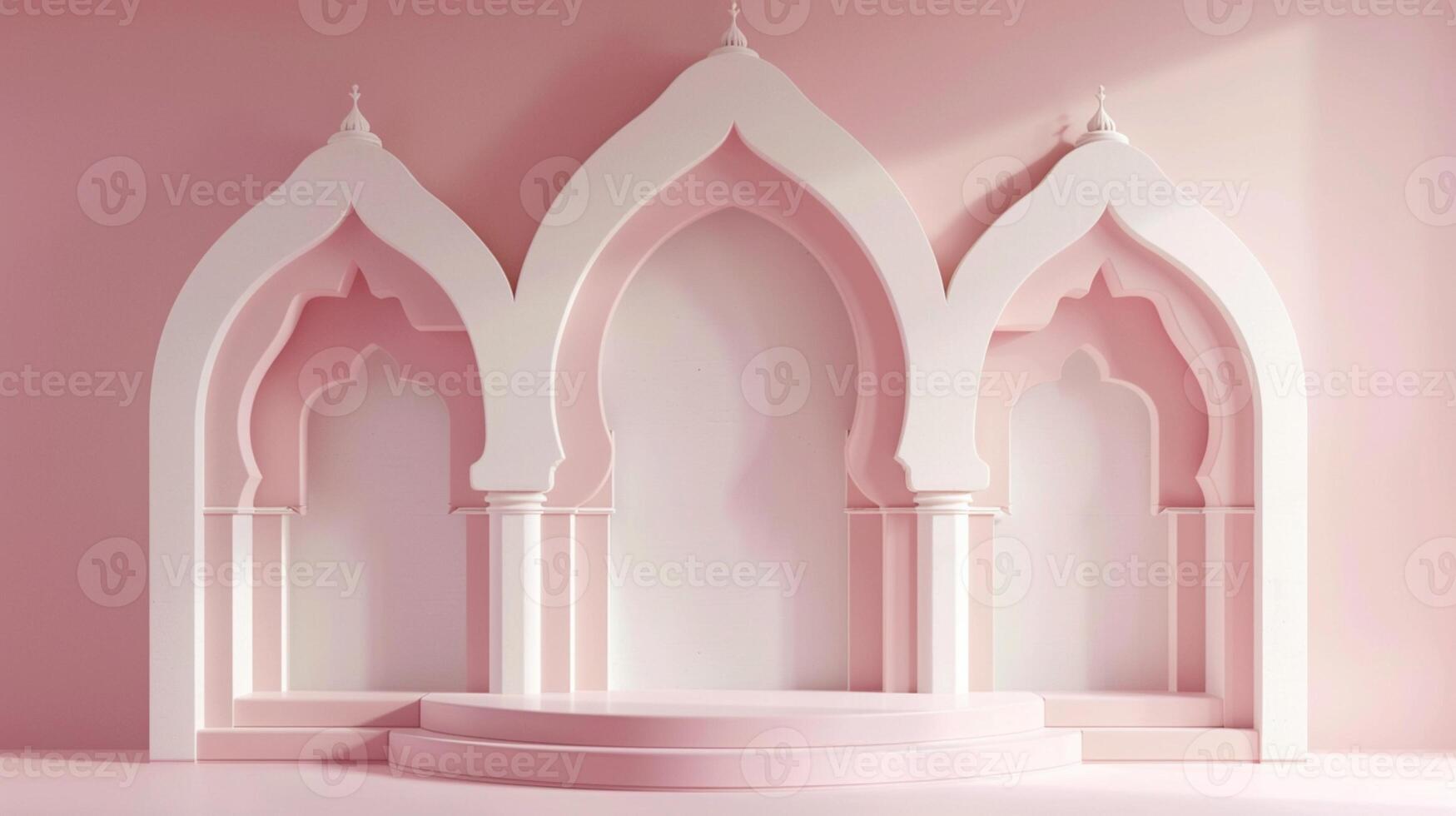 Mosque building paper cut layer style Ramadan greeting card celebration and decoration, pastel and white color photo