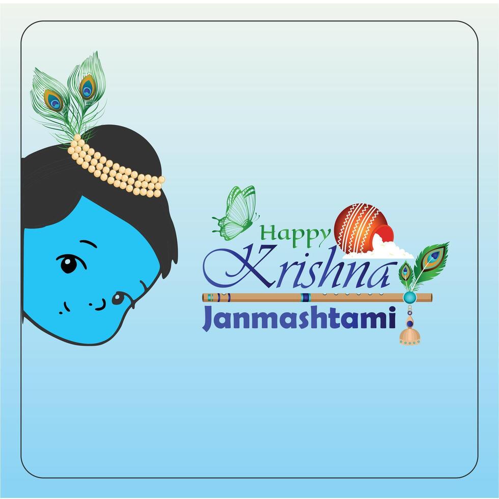 Happy Janmashtami Typographic Design Illustration with Krishna vector