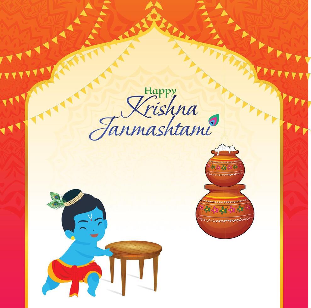 Janmashtami festival of India, little Krishna stealing Makhan vector