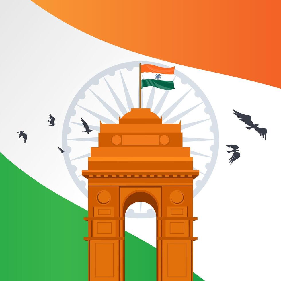 india gate and indian flag with background vector