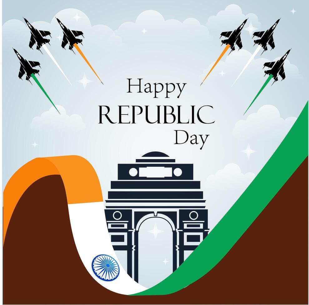 Indian republic day with background and fighter jet vector