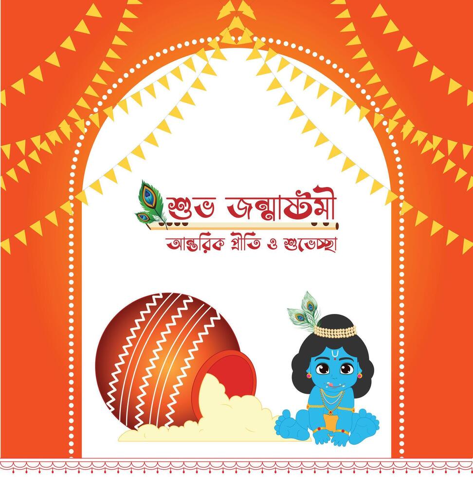 Happy Janmashtami celebration poster with little Krishna background decoration vector