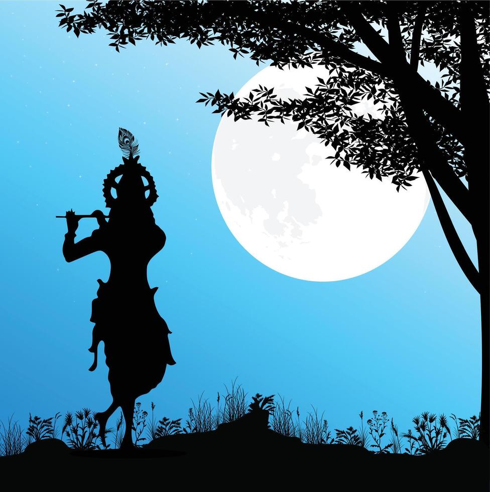 Lord Krishna playing flute illustration with background vector