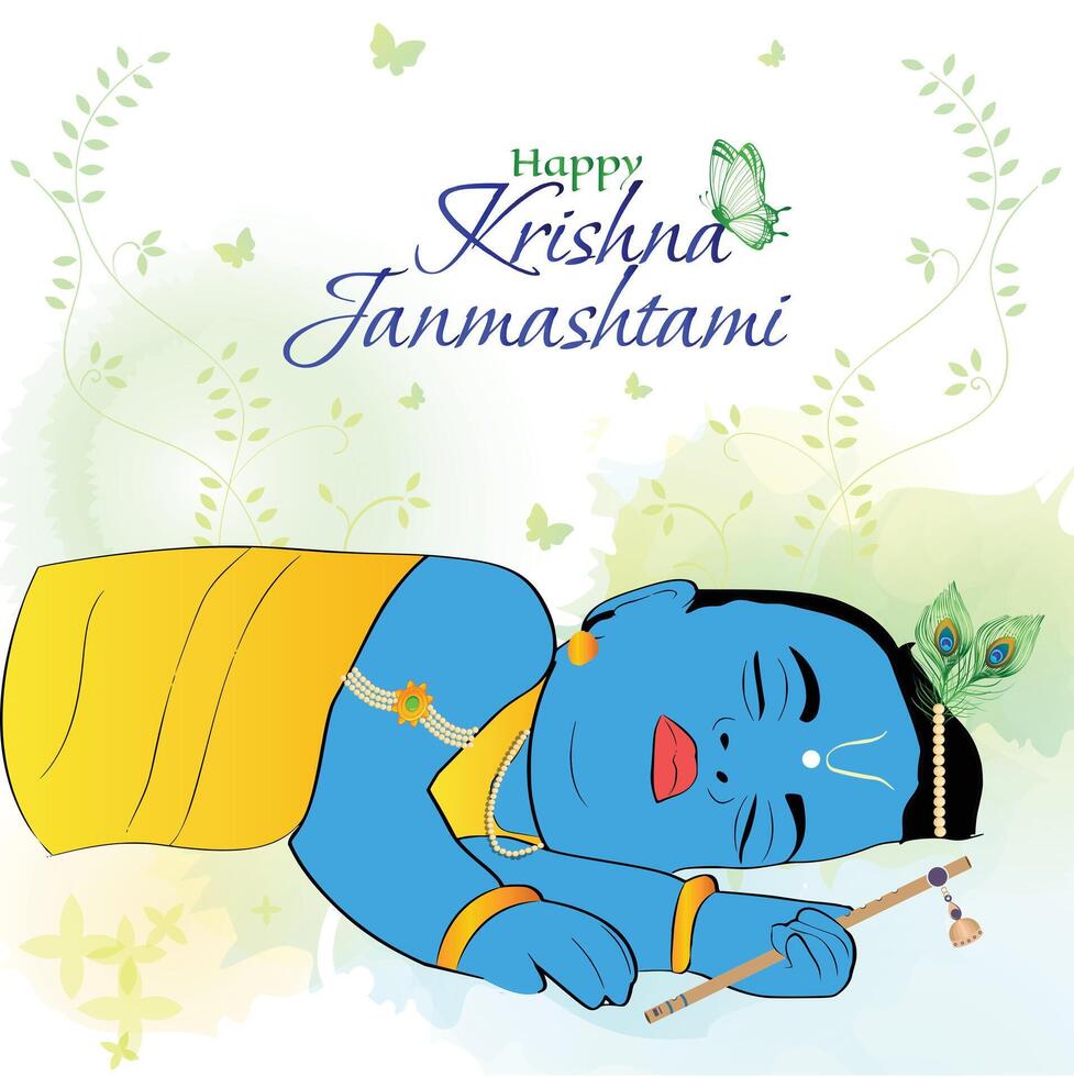 little Krishna sleeping illustration on Janmashtami festival vector
