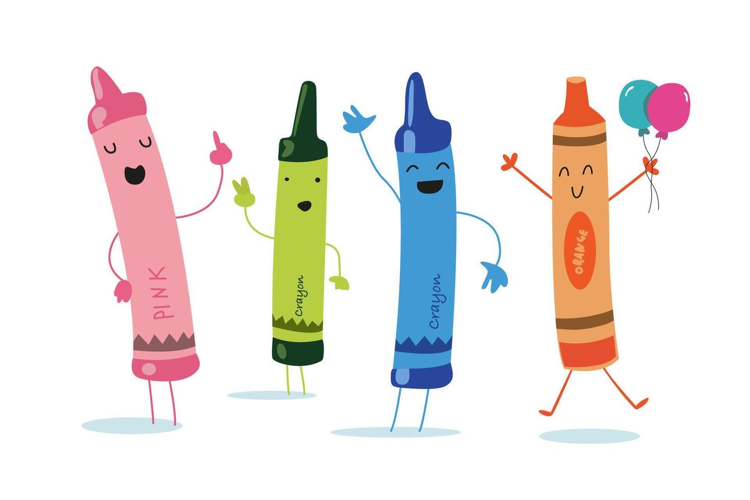 Back to school flat illustration. Cute cartoon crayon, marker, pencil, a brush, an eraser in the shape of a bear. Set of school supplies. Set of school supplies vector