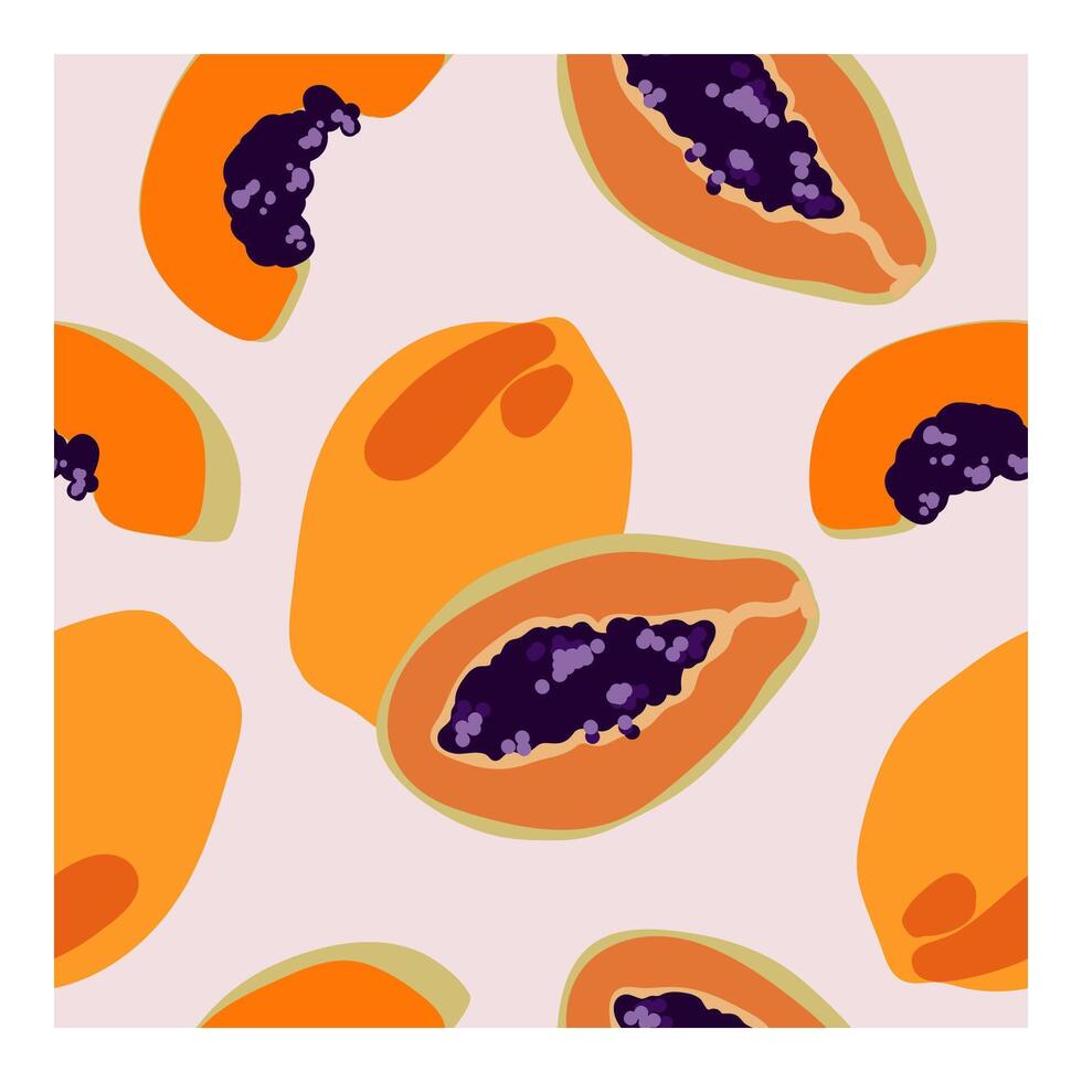 Hand drawn fruit Papaya seamless pattern in Minimal style.Abstract Papaya modern background.Summer fruit background for textile print,wallpaper,poster,banner. illustration vector