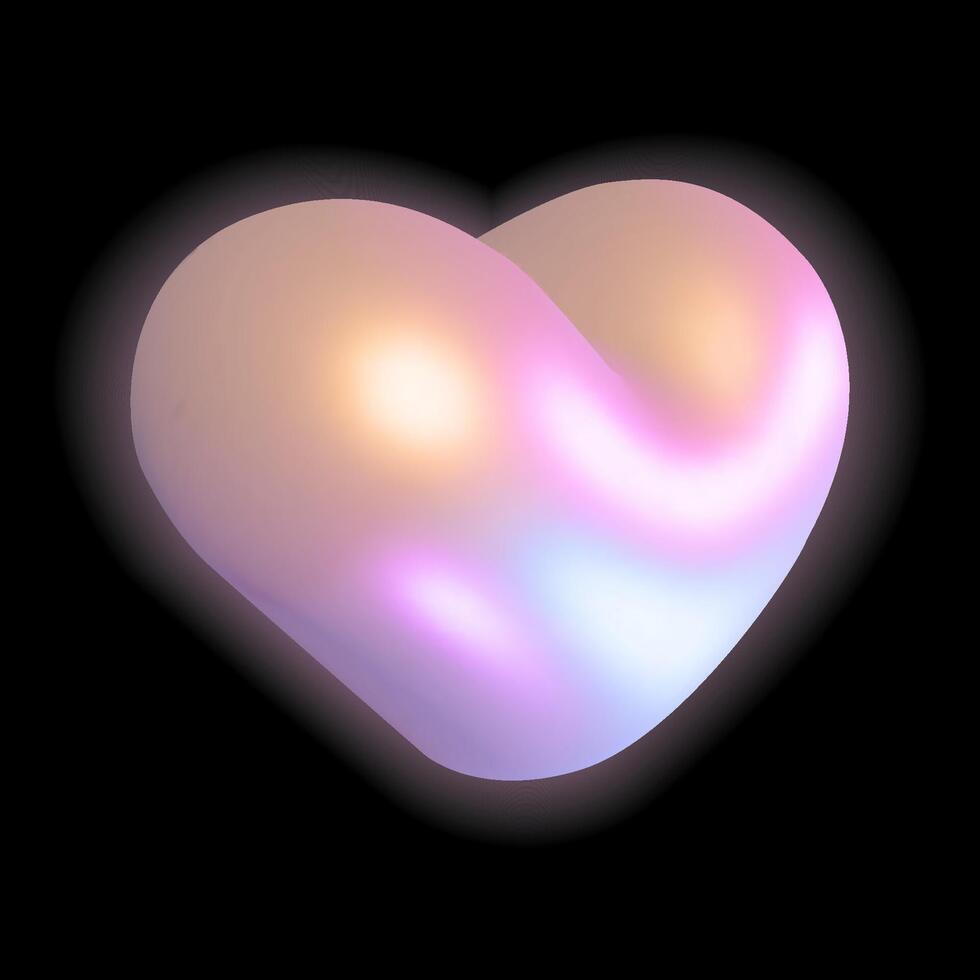 3d holographic heart shape illustration. Glowing iridescent heart. design element. Futuristic designs. Holographic volumetric love symbol 3D illustration vector