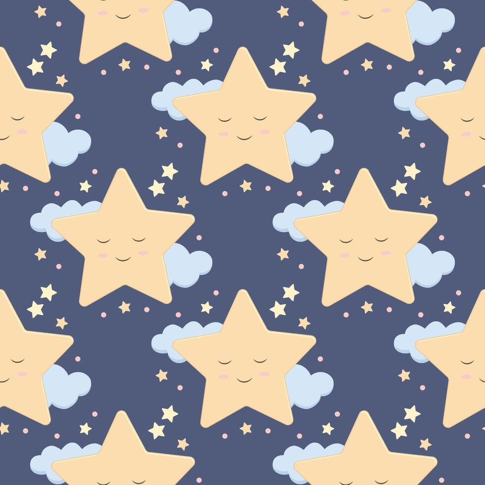Children s cute pattern with a small sleeping star. Childrens cute background for wallpaper, paper, fabric vector