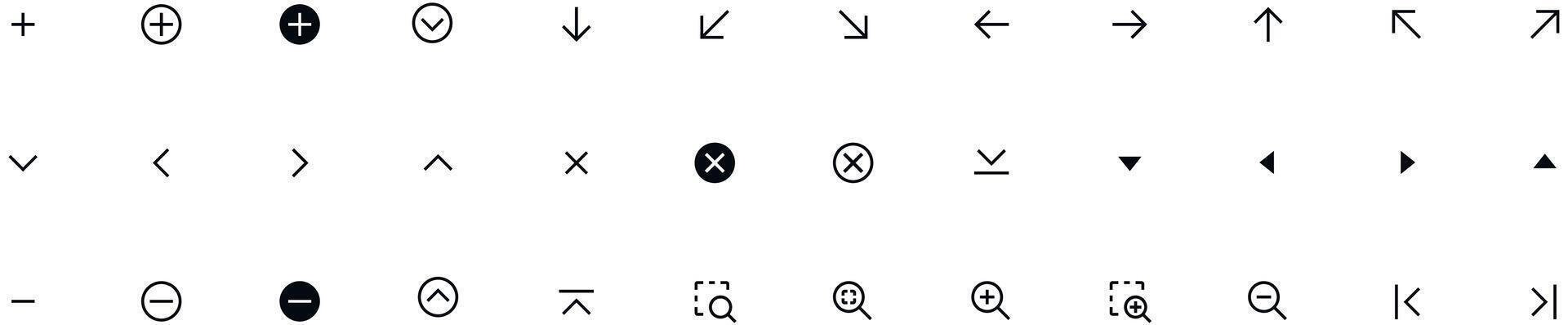 Arrows icon set. Essential UI Icons Set in Filled Style. The set consists of essential and commonly-used icons that every UI designer needs. Collection of arrows. vector