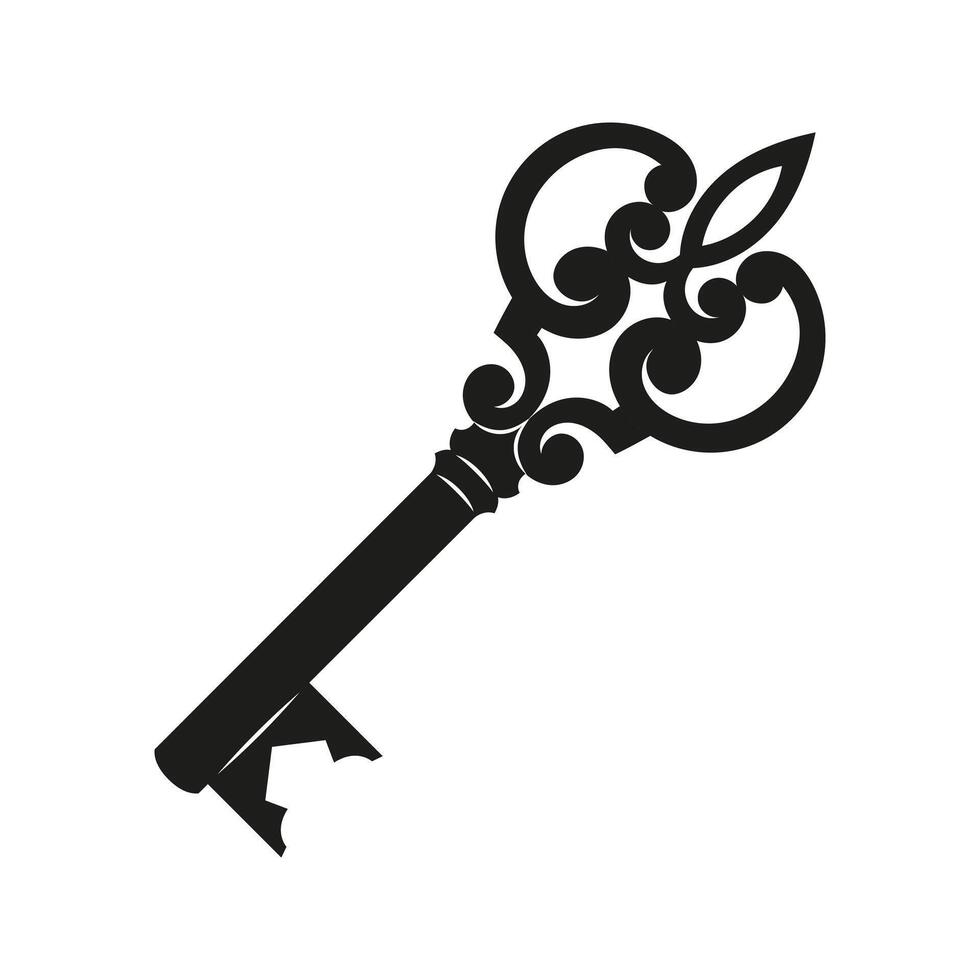Illustration of a vintage antique key. Linear sketch. Printable flat print on white background vector