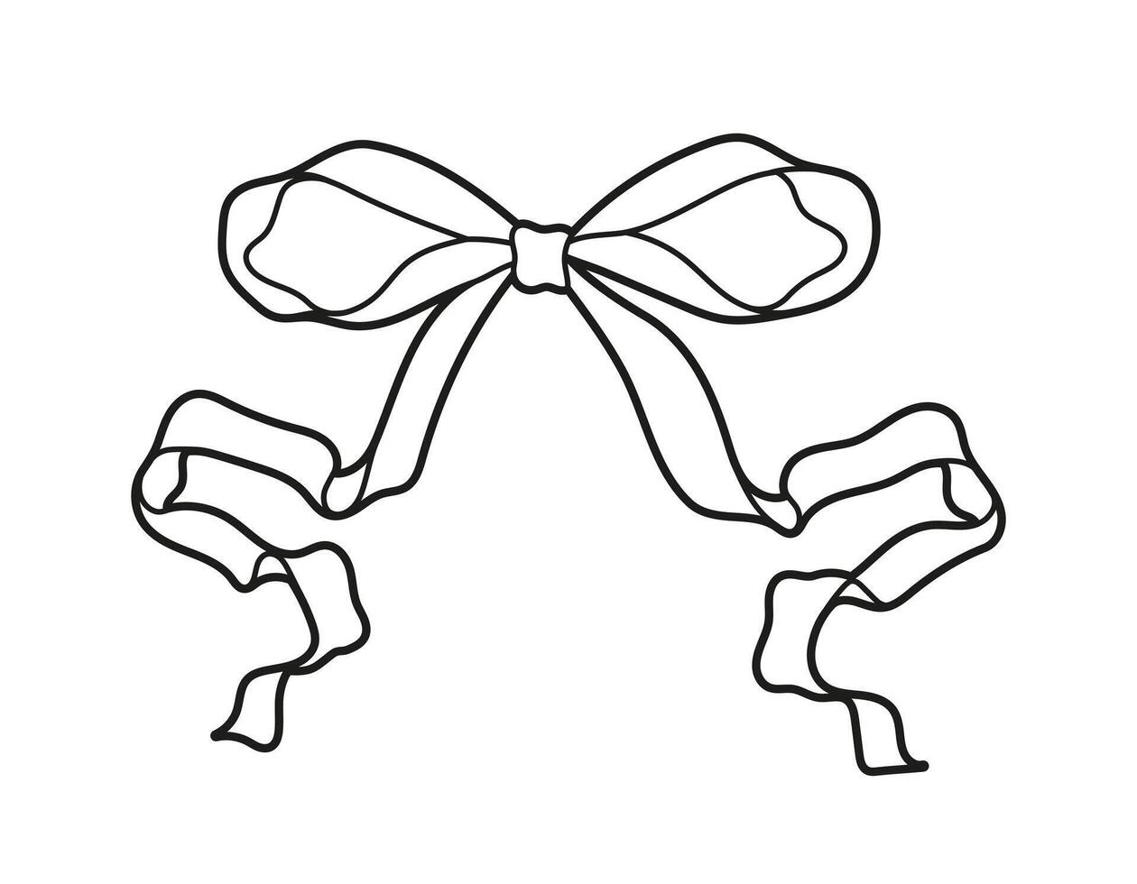 Coquette core. Outline ribbon, tie. Hand drawn illustration on a white background. Vintage simple gift box bow knot. vector