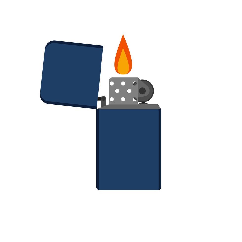 lighter flat design illustration. Metal cigarette lighters with flame. Hand drawn modern isolated illustrations. Design templates vector