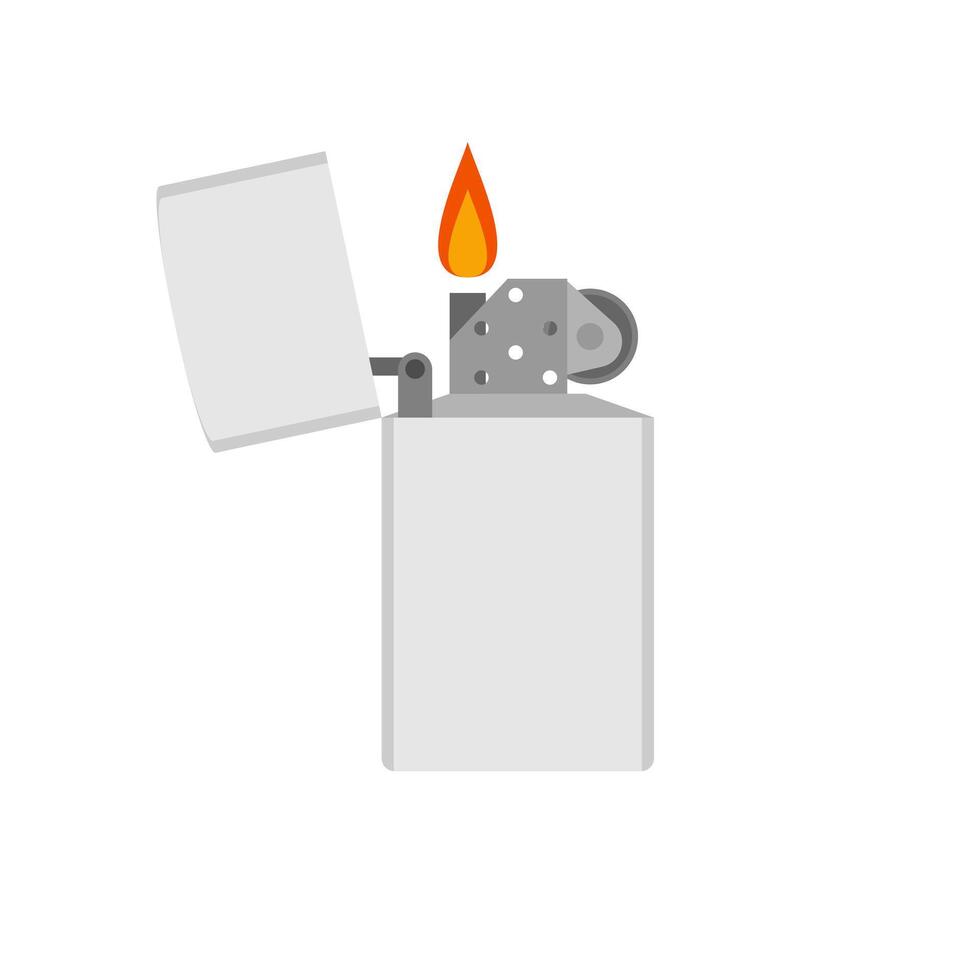 lighter flat design illustration. Metal cigarette lighters with flame. Hand drawn modern isolated illustrations. Design templates vector
