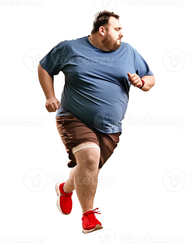 Overweight Man Jogging on Transparent Background for Fitness Concept png
