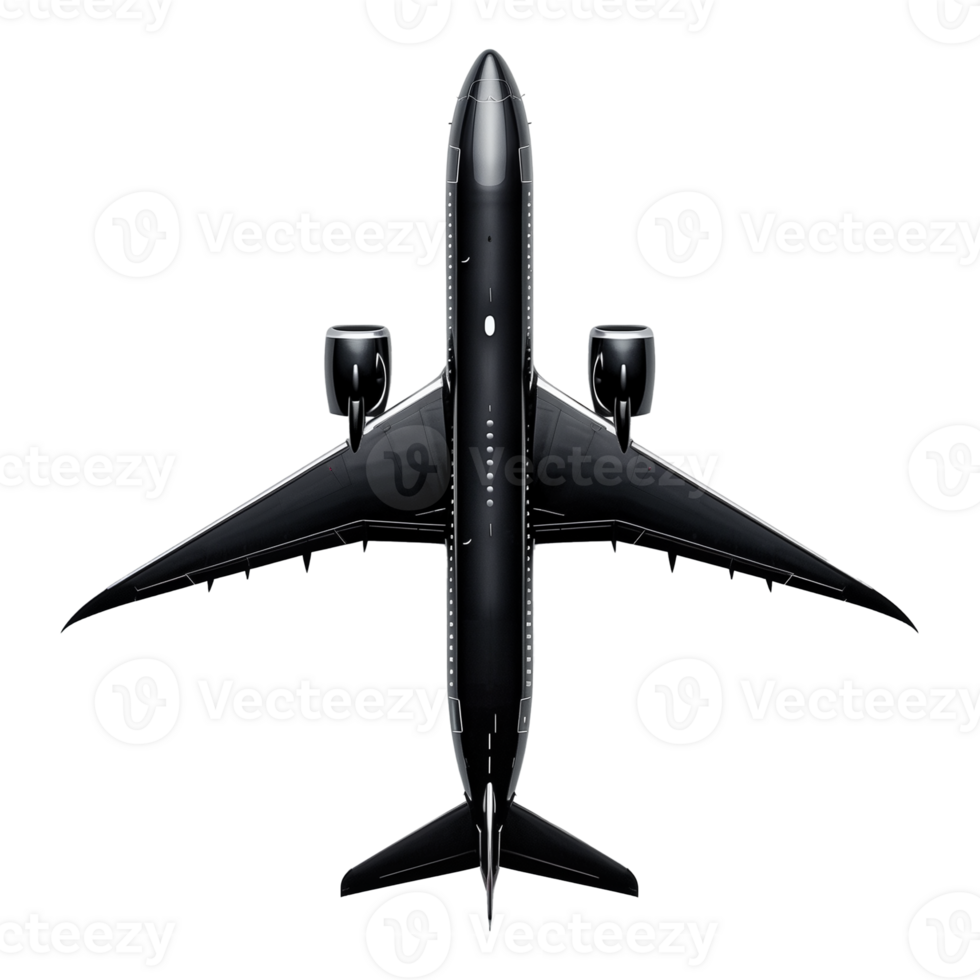 Black Modern Airplane Bird's Eye View on Transparent Background png