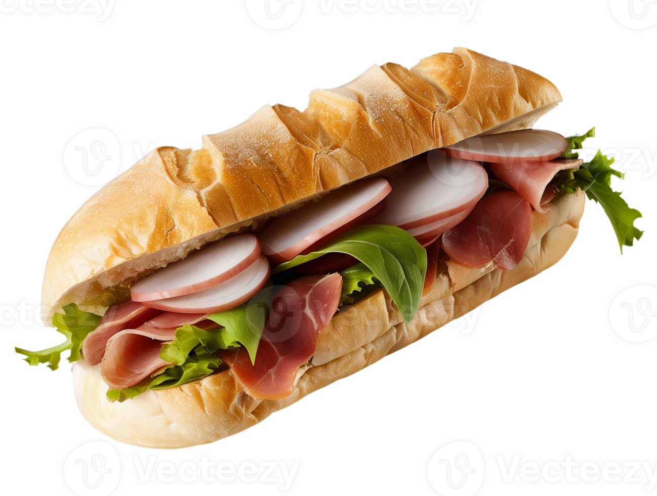 Delicious Ham and Vegetables Sandwich on Transparent Background png