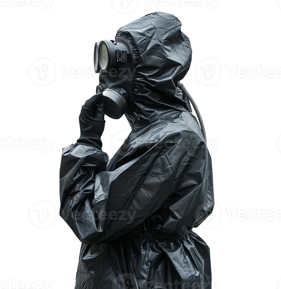Side View of Protective Suit and Gas Mask png