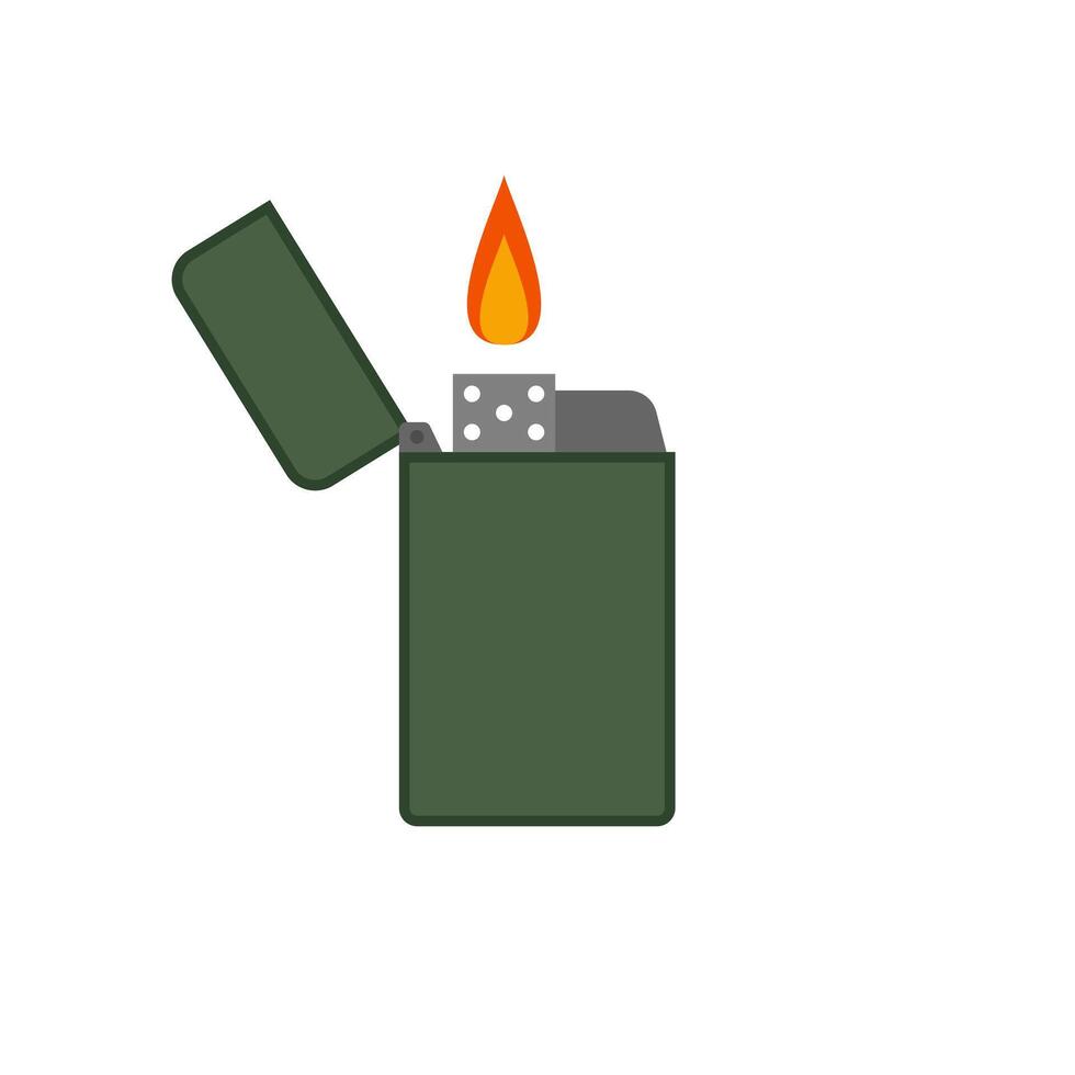 lighter flat design illustration. Metal cigarette lighters with flame. Hand drawn modern isolated illustrations. Design templates vector