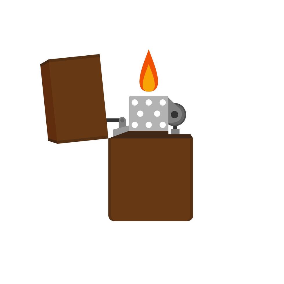 lighter flat design illustration. Metal cigarette lighters with flame. Hand drawn modern isolated illustrations. Design templates vector