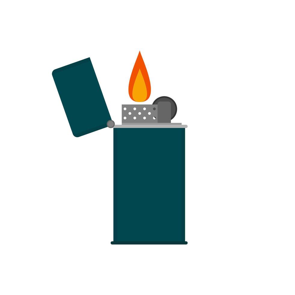lighter flat design illustration. Metal cigarette lighters with flame. Hand drawn modern isolated illustrations. Design templates vector