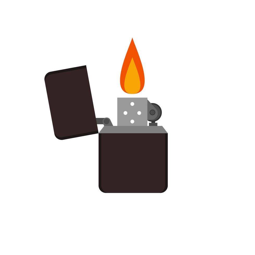 lighter flat design illustration. Metal cigarette lighters with flame. Hand drawn modern isolated illustrations. Design templates vector