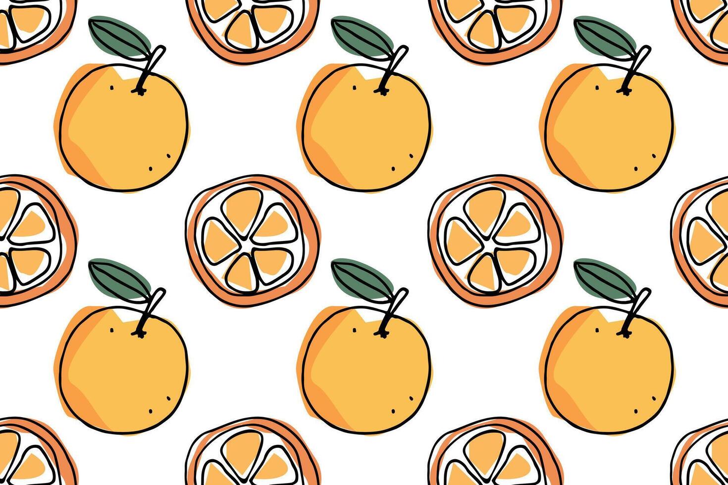 Seamless bright light pattern with Fresh oranges for fabric, drawing labels, print on t shirt, wallpaper of children's room, fruit background. Slices of orange doodle style cheerful background. vector