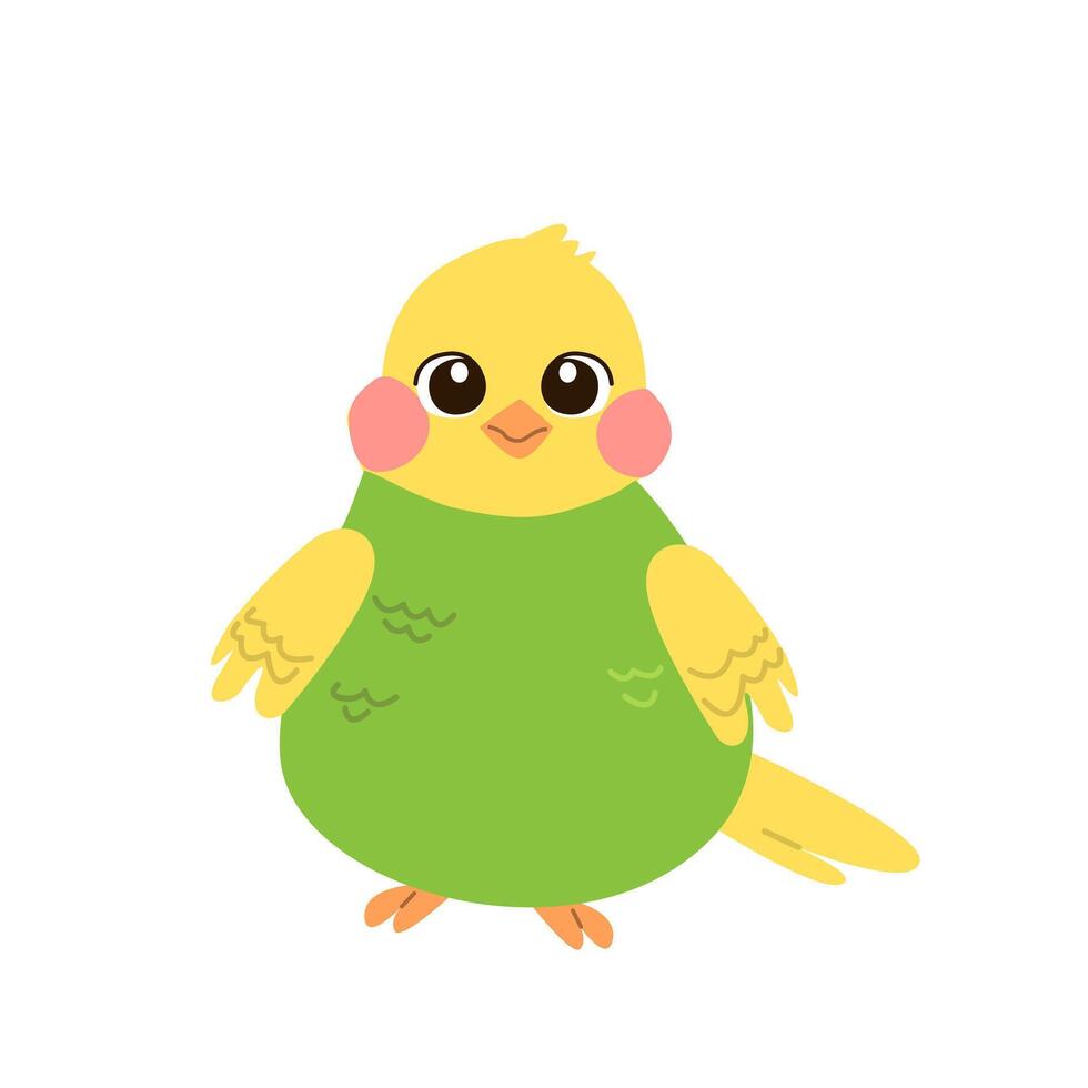 Green parrot isolated on white background , illustration , doodle flat style for various design uses ,children book ,banner ,sticker , cute cartoon illustration vector
