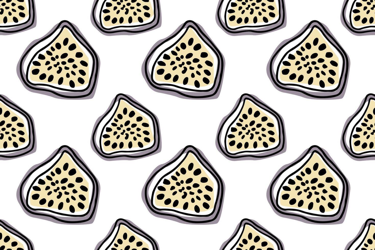 seamless pattern with fresh figs. Exotic fruits hand drawn background. Illustration of sliced ripe fig. Tropical vegetarian food design element isolated on white. vector